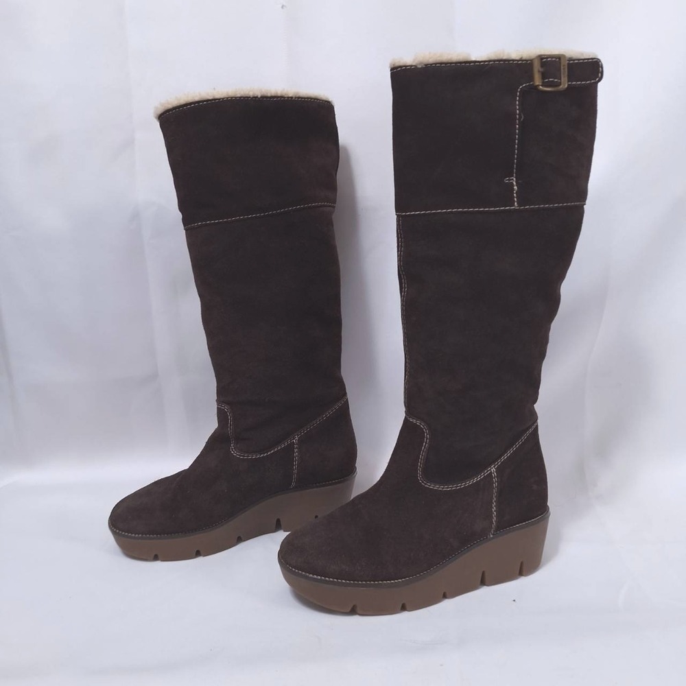 Michael KORS Suede Wedge Fur Knee High Winter Boots‎ Adjustable Buckle US 7.5